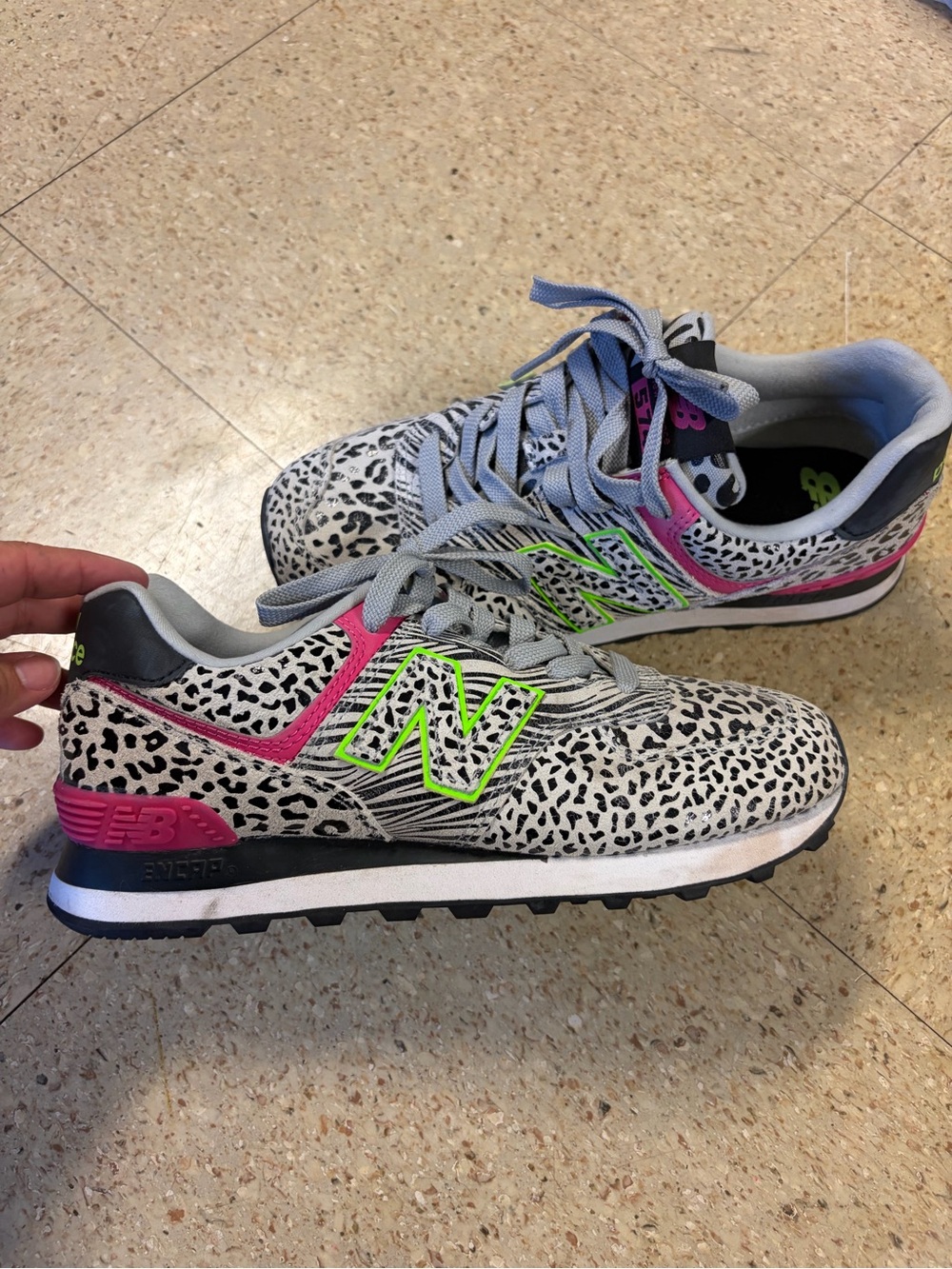 New Balance 574 Womens Cheetah Leopard Animal Print Pink Neon Lime WL574ANA 7.5
